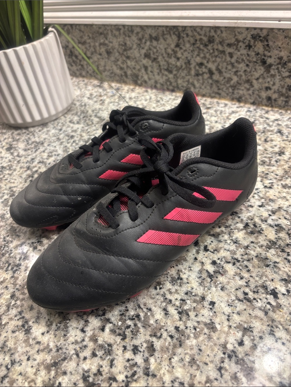 adidas Black Soccer Shoes with Pink Accents